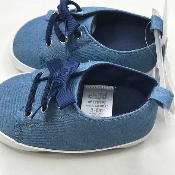 Child of Mine by Carter's Baby Girls Chambray Sneaker 3-6 Month Blue Bow New - Picture 2 of 8